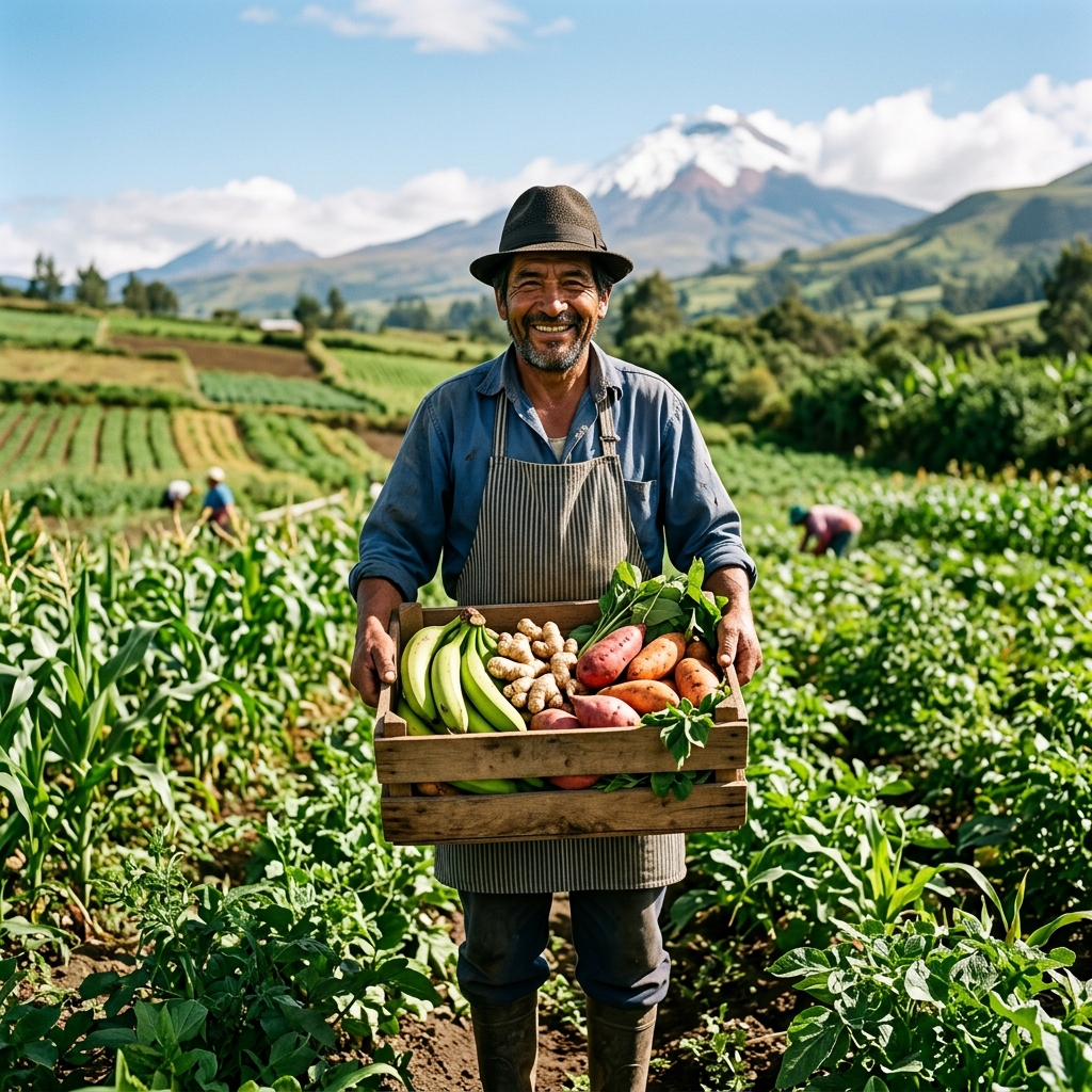 Agricultor de Agrofelman mostrando productos frescos